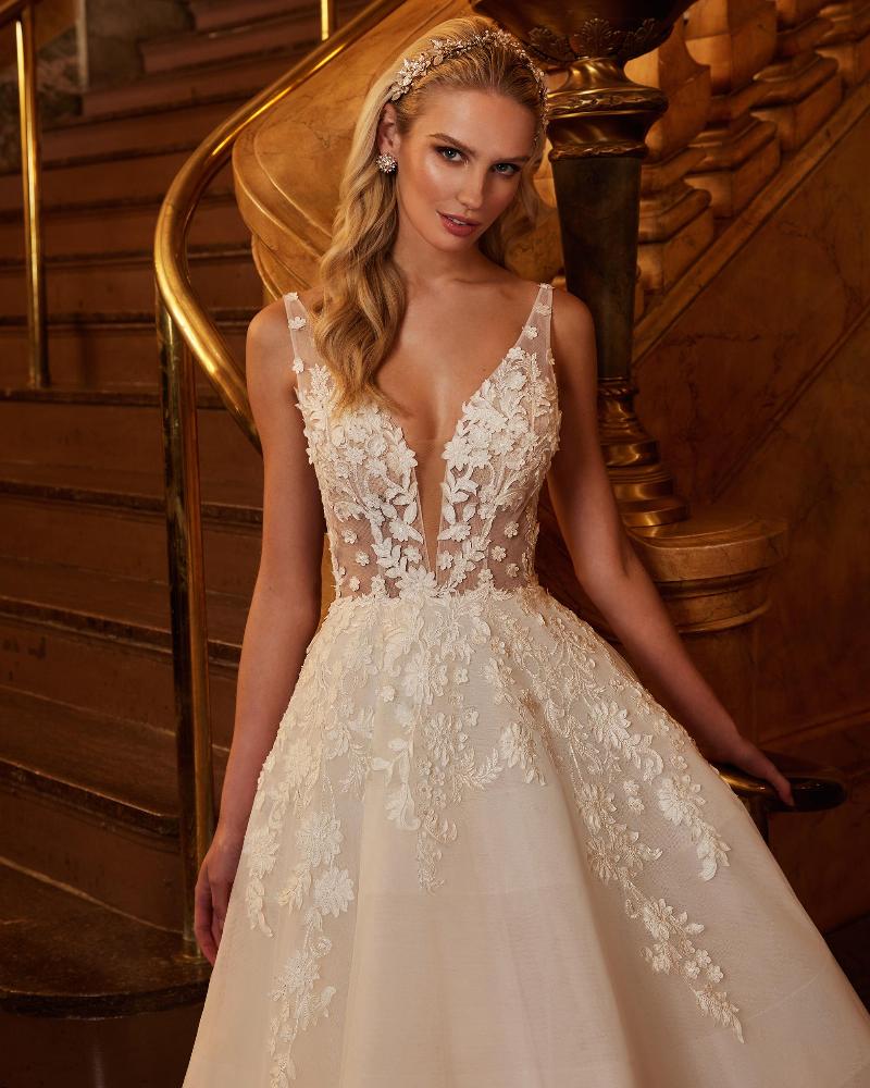122110 lace ball gown wedding dress with pockets and deep v neckline3